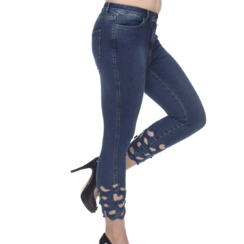 Women's Clothing Brands Embellished Cut Out Jeans In Blue