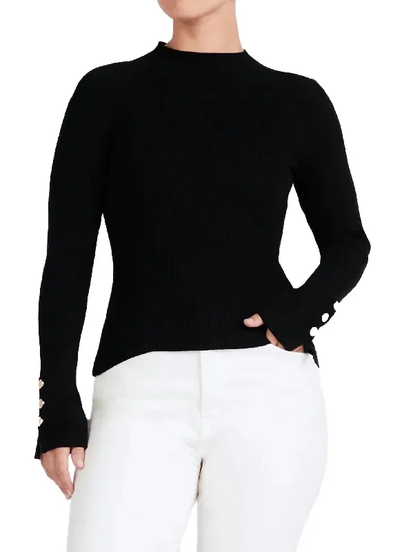 Women's Luxury Apparel Kassandra Ribbed Mock Neck Sweater In Black