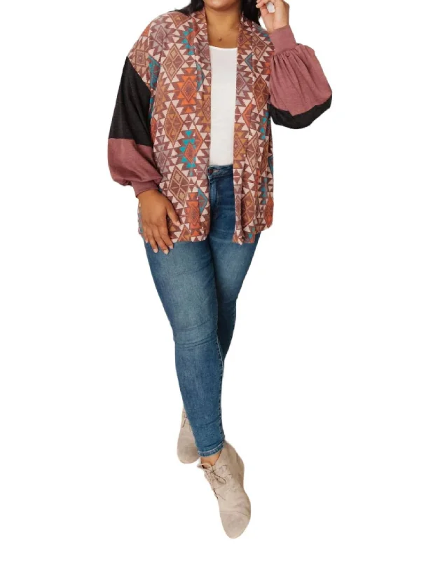 Affordable Women's Clothes Jessie Mixed Print Cardigan In Brown