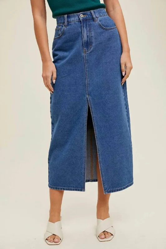 Trendy Online Boutiques For Days Denim Midi Skirt In Dark Wash