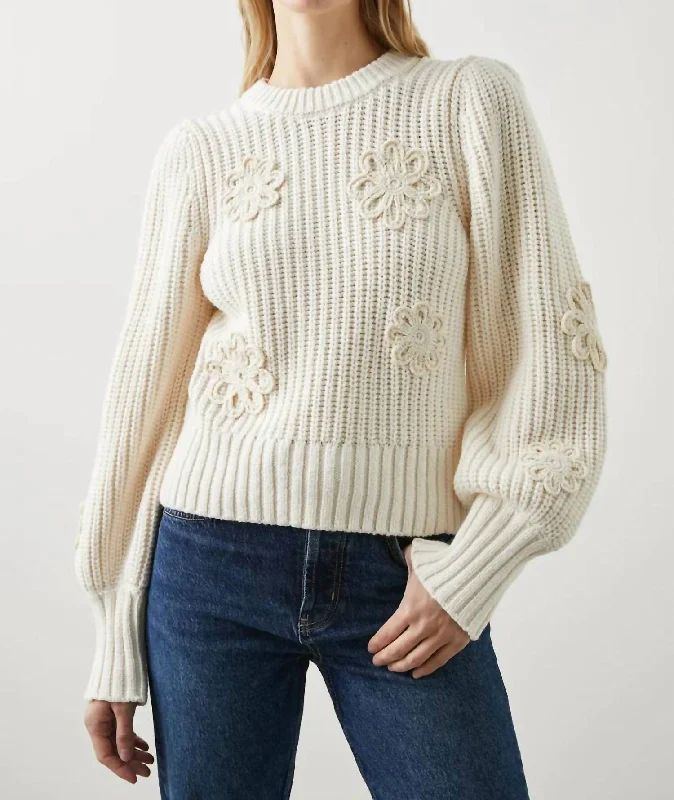 Women Wear Boutique Romy Sweater - Crochet Daisies In Ivory