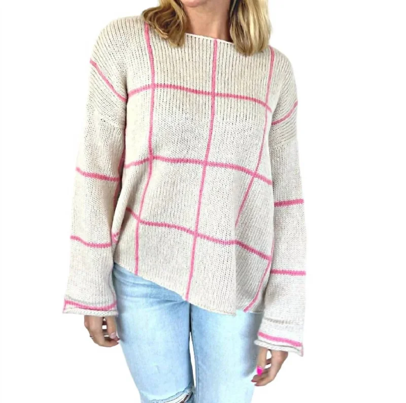 Women's Trendy Outfits Window Pane Sweater In Pink/cream