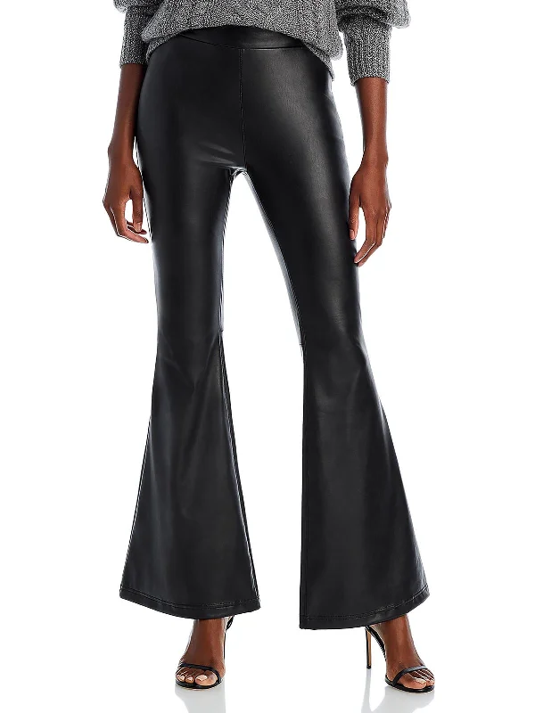 Women's Vintage Garments Womens Faux Leather High Waist Flared Pants