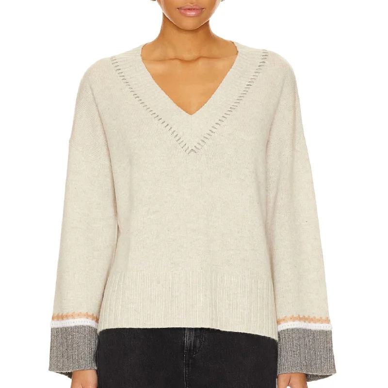 Women's Clothing For Outdoor Events Oversized Vee Neck Crochet Sweater In Mojave/neutral Combo