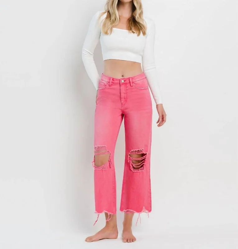 Unique Women's Fashion Pieces Flares Jeans In Hot Pink