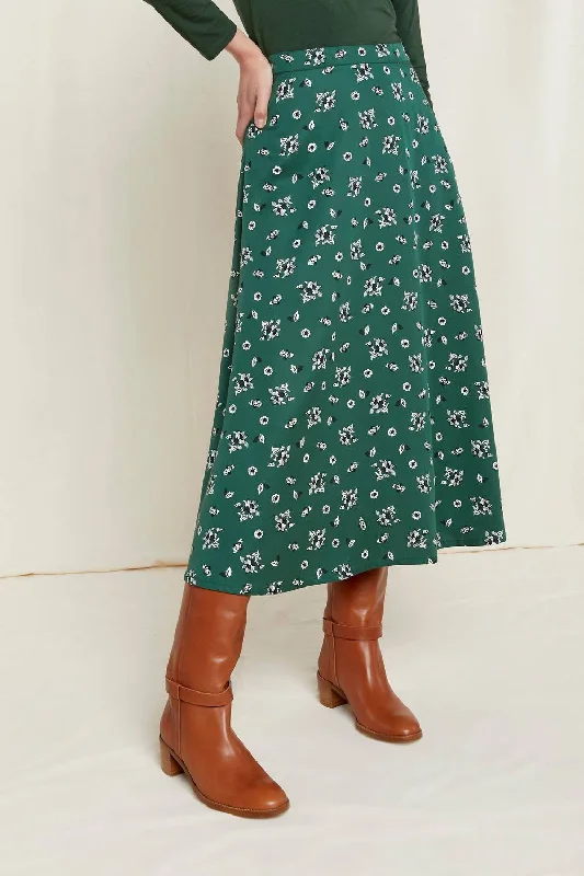 Women's Outfit For The Office Alison Floral Skirt In Dark Green