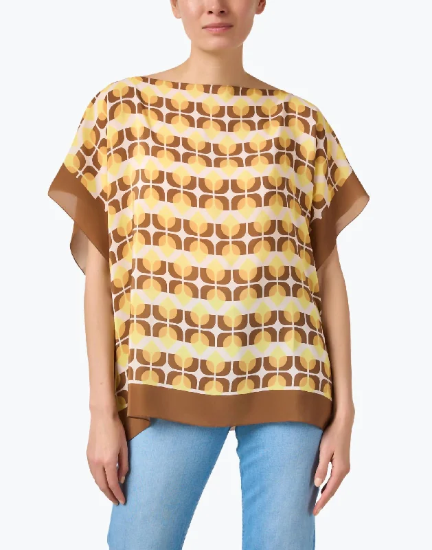 Clothes Woman Print Silk Poncho Top In Yellow