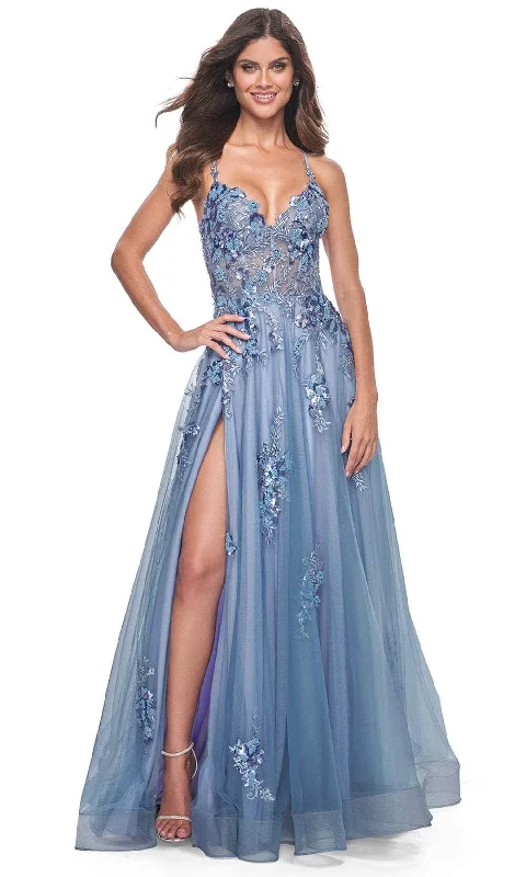 Women's Relaxed Outfit La Femme 32057 - V-Neck Beaded Prom Gown