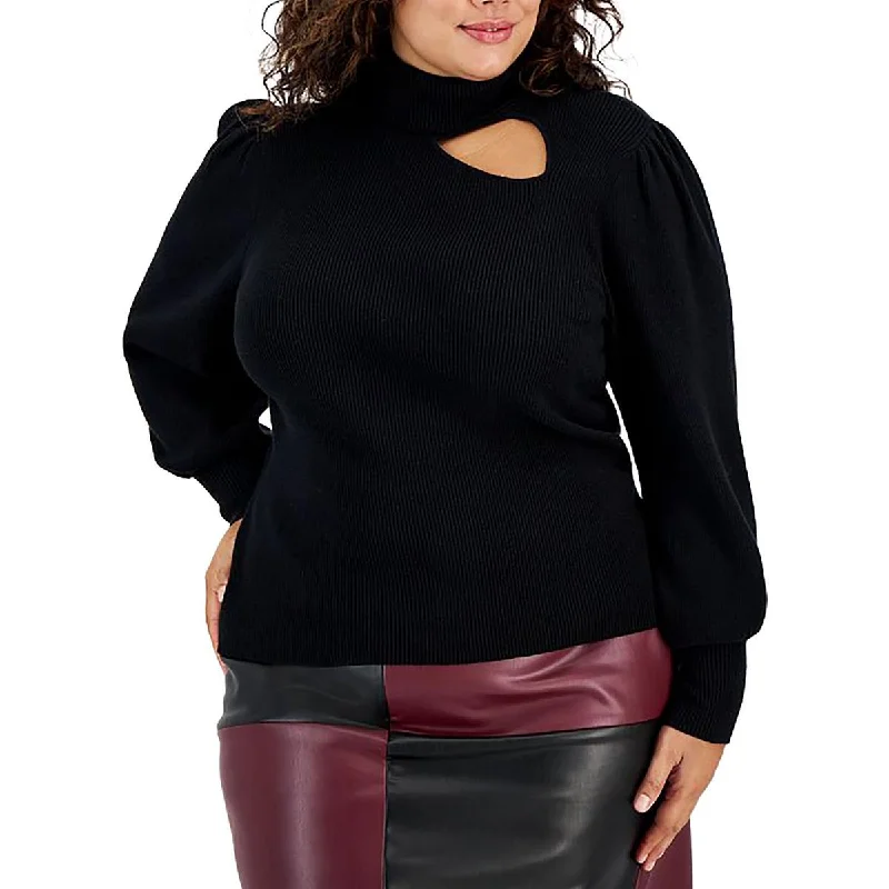 Casual Garments For Women Plus Womens Ribbed Cut Out Turtleneck Sweater