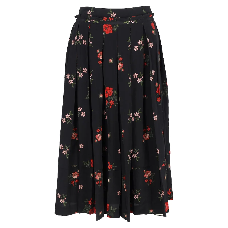 Chic Clothes For Women Simone Rocha Floral Pleated Midi Skirt in Black Silk