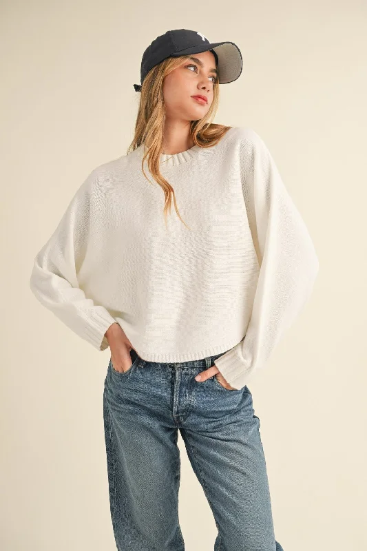 Women's Cozy Outfit For Lounging Round Neck Dolman Sleeve Cropped Sweater