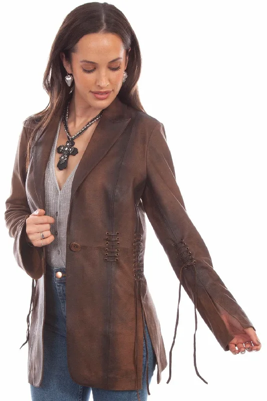 Women's Elegant Formal Outfit Scully Womens Stylish Blazer Vintage Brown Leather Leather Jacket