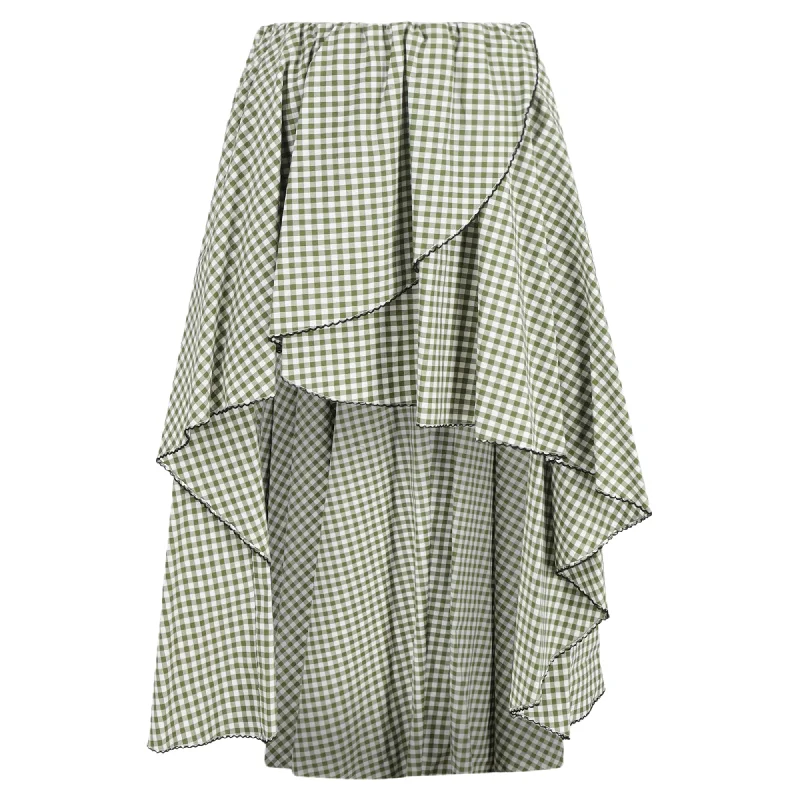 Modern Women's Clothes Caroline Constas Adelle Gingham Midi Asymmetric Skirt in Green Cotton