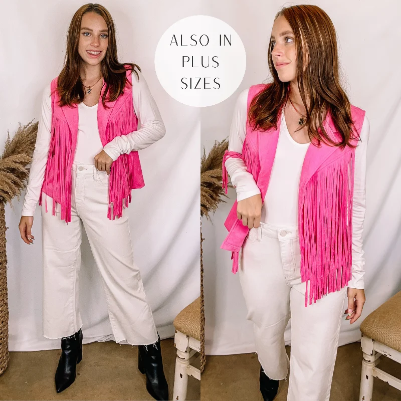 Women's Tailored Outfit Wild Weekend Open Front Suede Fringe Vest in Pink