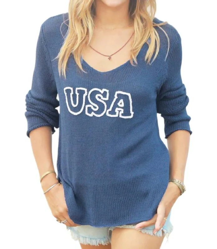 Charming Women's Garments Usa Cotton Sweater In Blue