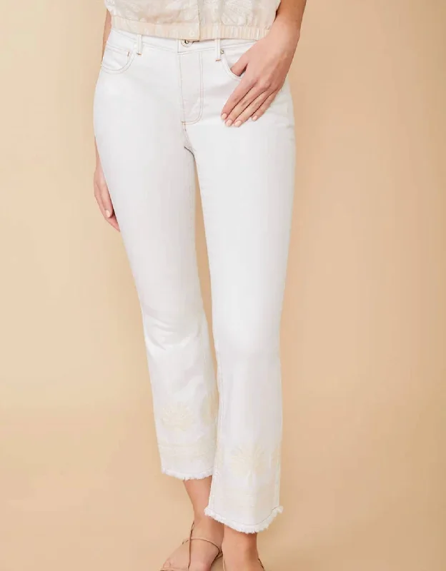 Women's Comfortable Lounge Outfit Ellington Kick Flare Jean In Pearl White