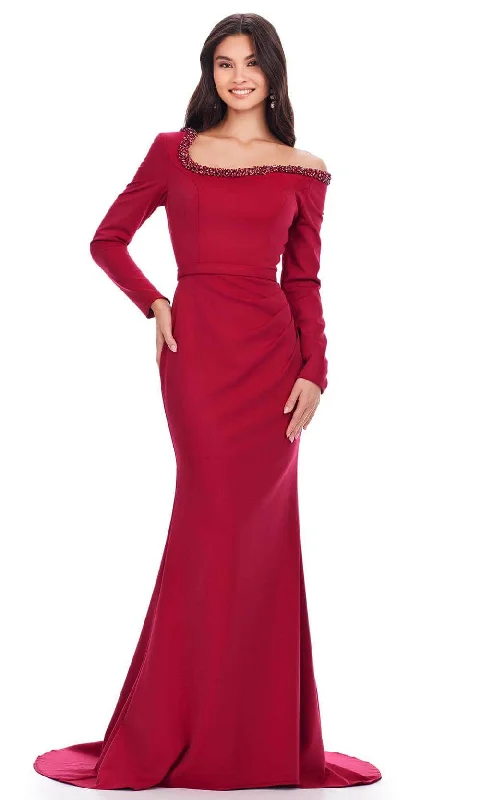 Women's Street Style Casual Wear Ashley Lauren 11450 - Long Sleeve Scuba Evening Gown