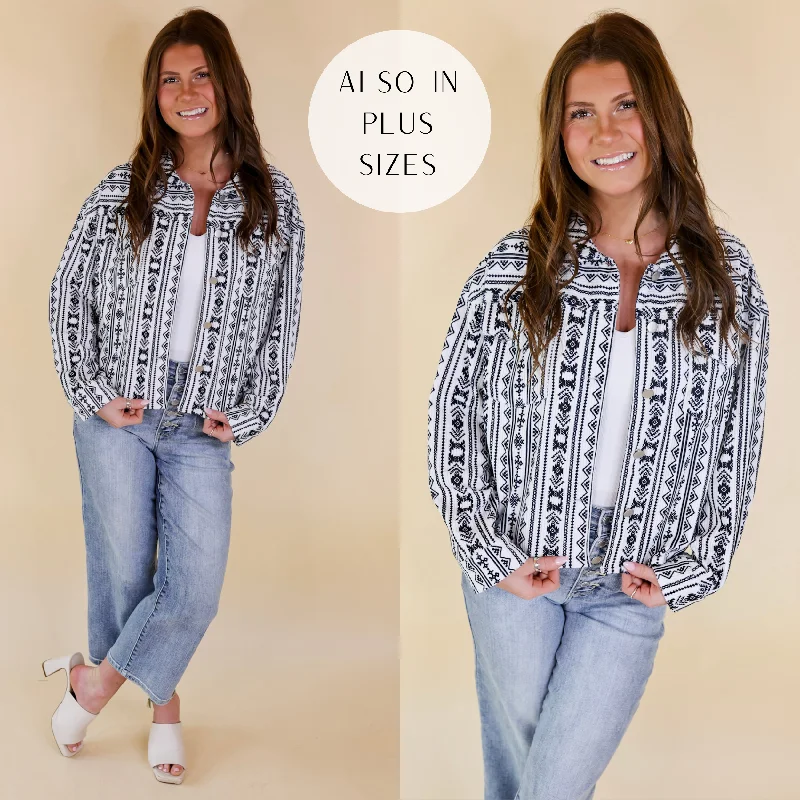 Affordable Fashion Clothing For Women New In Town Tribal Print Corduroy Jacket in White