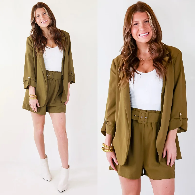 Classic Women's Clothing Styles Fine Like Wine 3/4 Sleeve Blazer in Olive Green