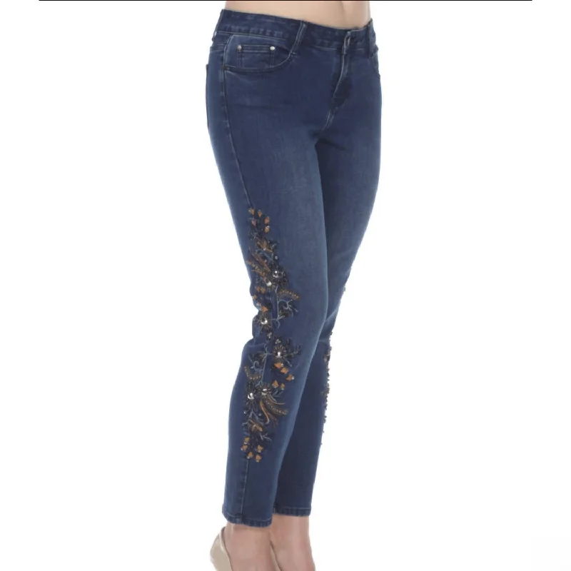 Women's Clothing Online Sale Embellished Jeans In Blue/brown