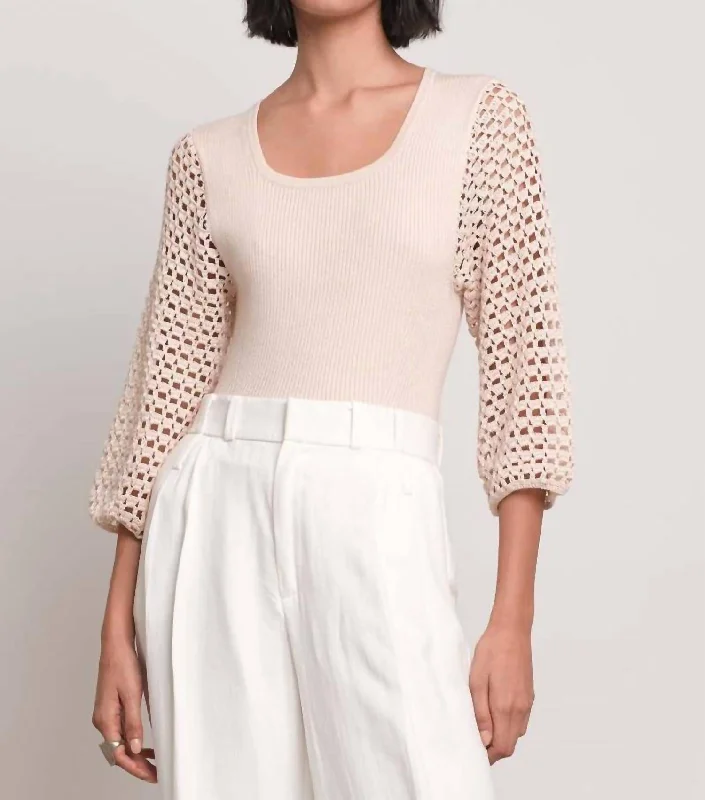 Women's Clothes And Garments Pieta Crochet Sleeve Top In Ivory