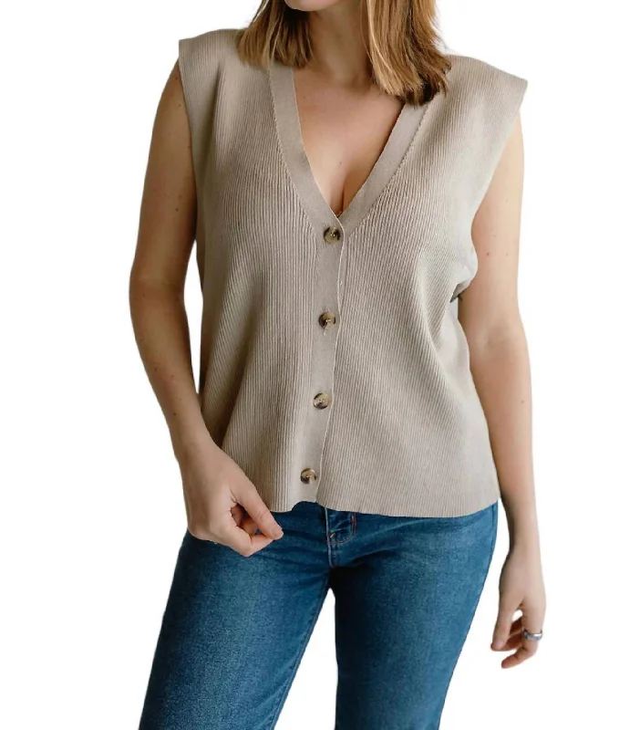 Women's Workout Clothing Summer Sweater Vest In Greige