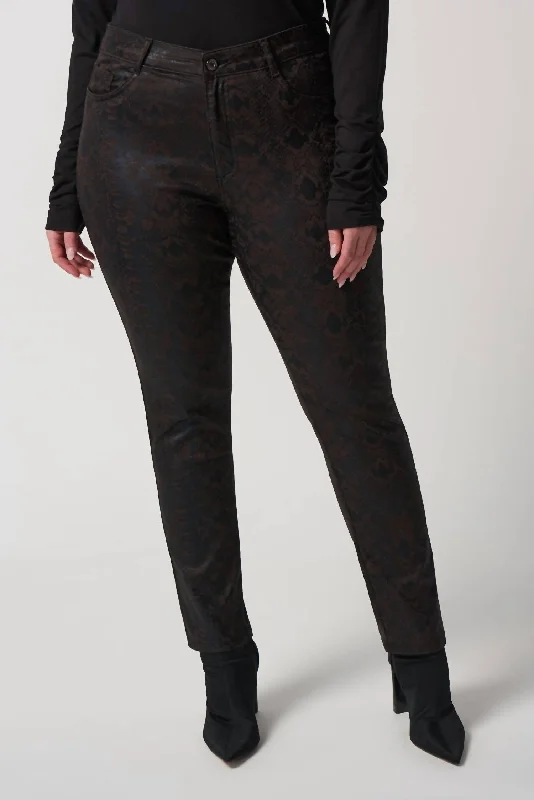 Comfortable Women's Outfits Animal Print Slim-Fit Jeans In Mocha/black