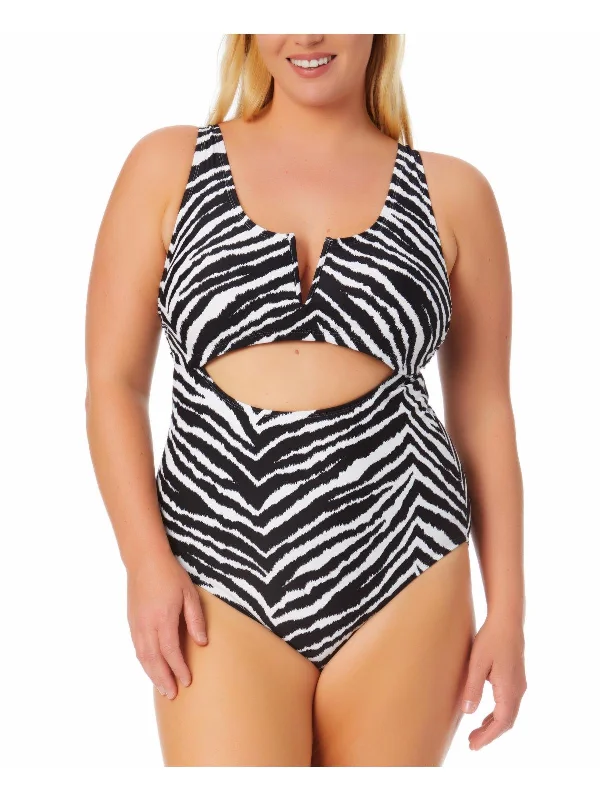 Women's Wedding Apparel Plus Womens Zebra Cut-Out One-Piece Swimsuit