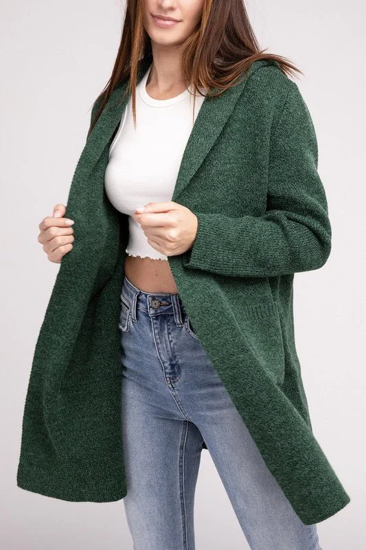 Elegant Women's Clothing Hooded Open Front Sweater Cardigan