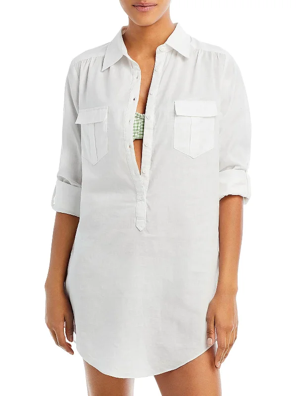 Discount Price Womens Collared Long Cover-Up