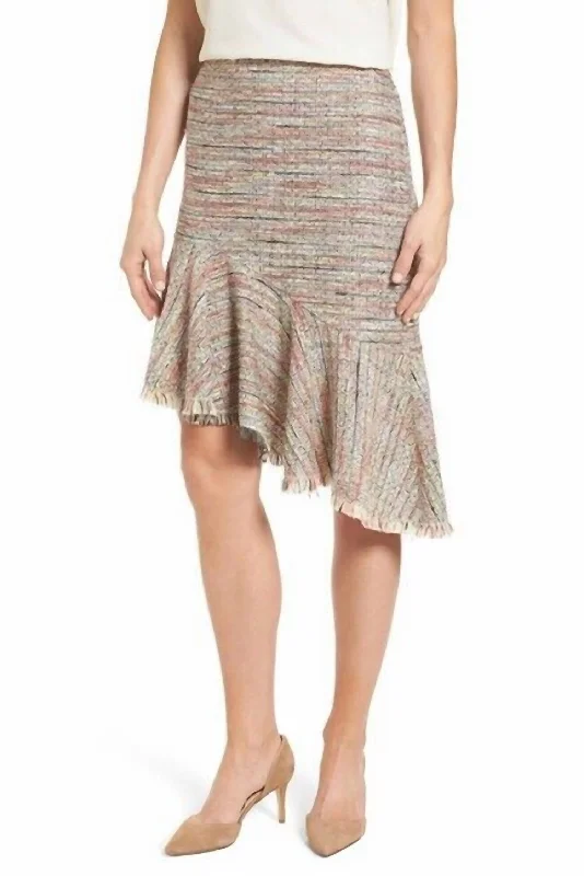 Women's Loungewear Clothes Tweed Asymmetrical Fringe Hem Midi Skirt In Multicolor