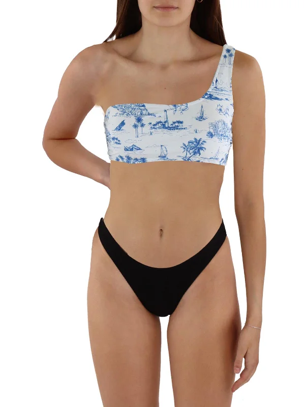 Affordable Women's Clothing Online Toile Days Womens Printed One Shoulder Bikini Swim Top