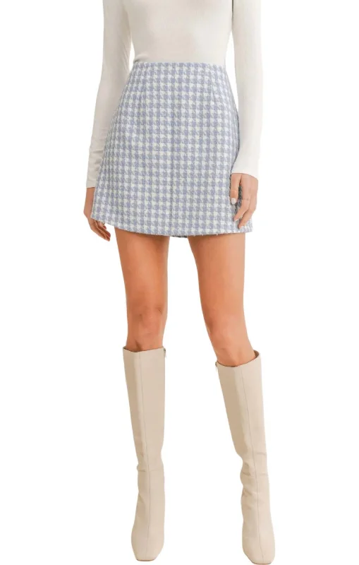 Women's Fashion Clothing Mila Houndstooth Mini Skirt In Sky