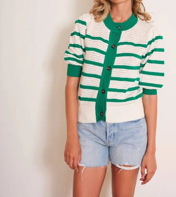 Women's Vintage-Inspired Clothing Lecce Cardigan In Green/white