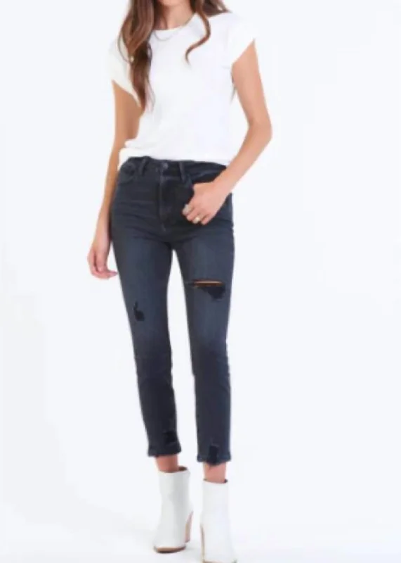 Unique Women's Fashion Pieces Stella Super Hr Crop Slim Straight Jean In Black