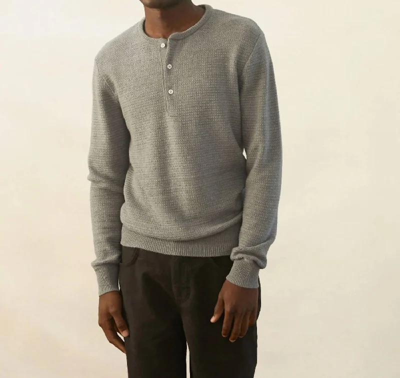 Holiday Discount Textured Sweater Henley In Steel Grey