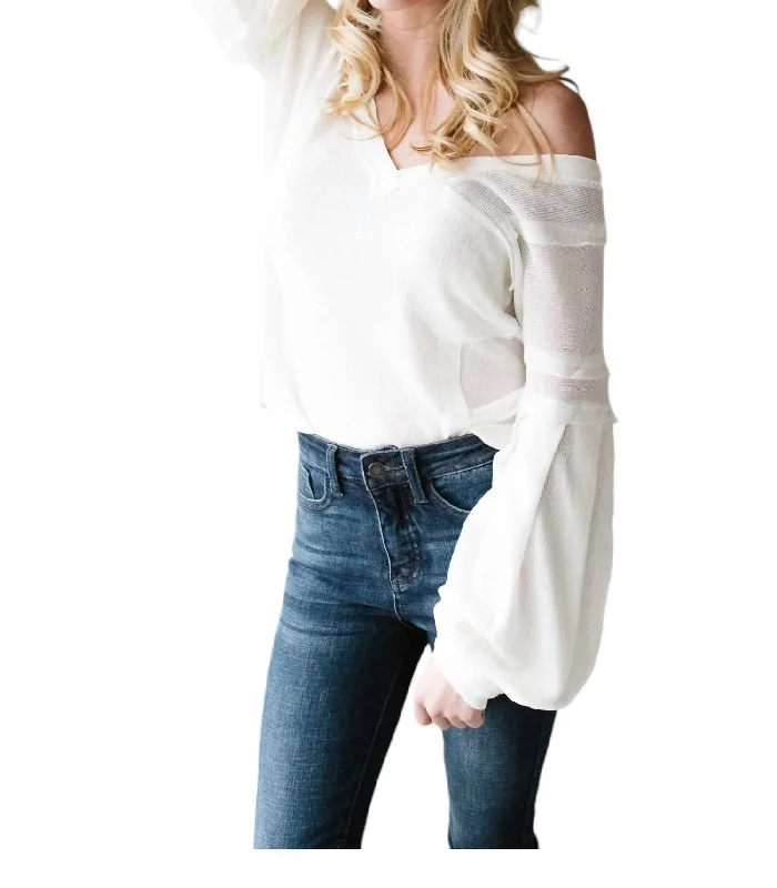 Affordable Luxury Women's Apparel Bellissimo Draped V-Neck Sweater In White