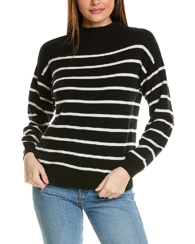 Women's Seasonal Fashion Trends Amicale Cashmere Jersey Striped Funnel Neck Cashmere Sweater