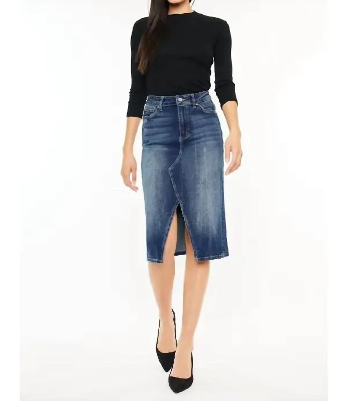 Women's Clothes And Apparel Sets High Rise Denim Midi Skirt In Dark Wash