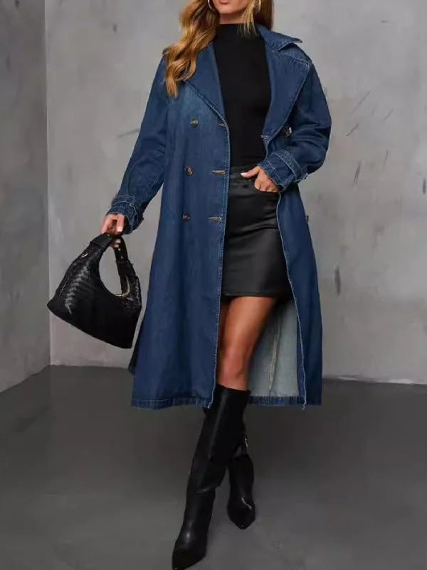 Versatile Women's Clothing for All Occasions Button Up Long Sleeve Denim Duster Jacket