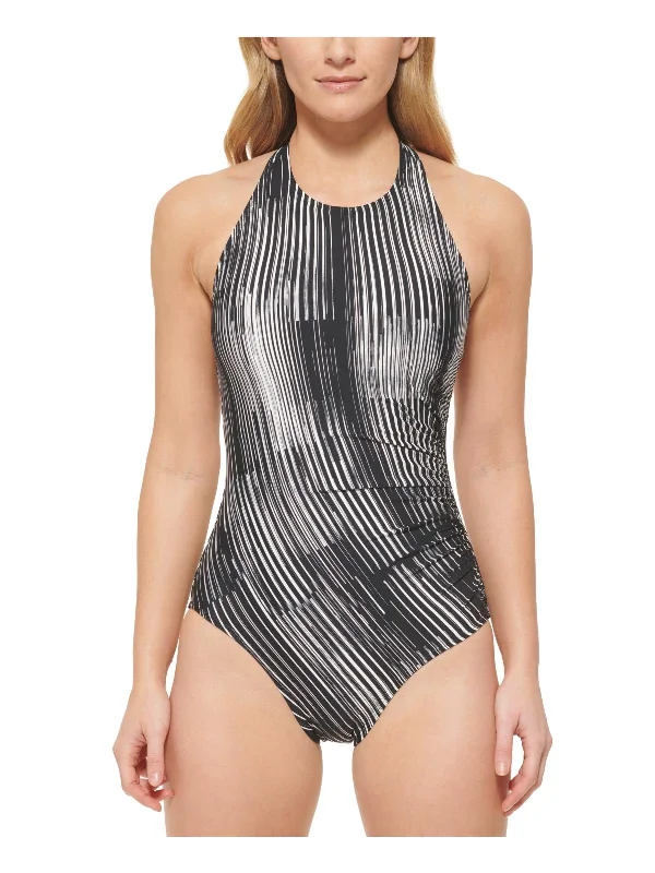 Women's Elegant Apparel Womens Striped Shirred One-Piece Swimsuit