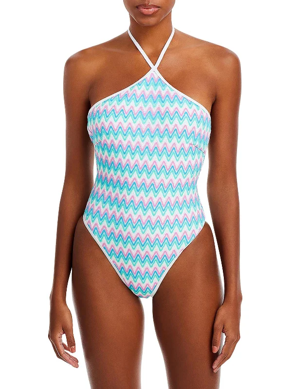 Outlet Clothing Mirabella Womens Crochet Halter One-Piece Swimsuit