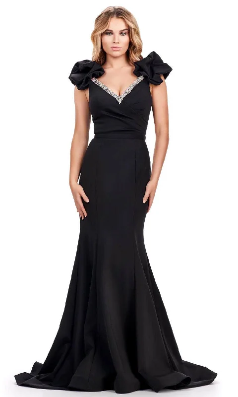 Chic Casual Wardrobe Essentials Ashley Lauren 11615 - Beaded Trim V-Neck Evening Gown