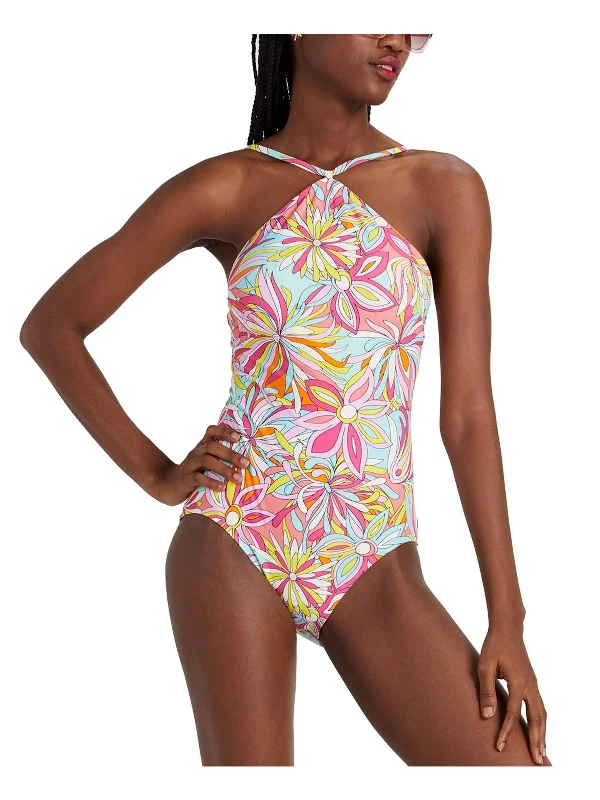 Women's Sporty Clothes Womens Printed High-Neck One-Piece Swimsuit