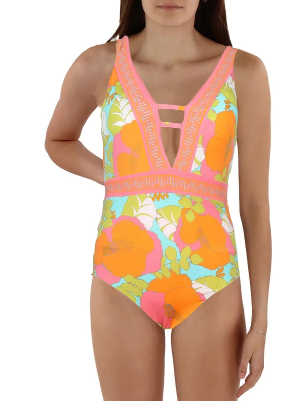 Women's Vintage-Inspired Clothing Womens Printed Cut-Out One-Piece Swimsuit