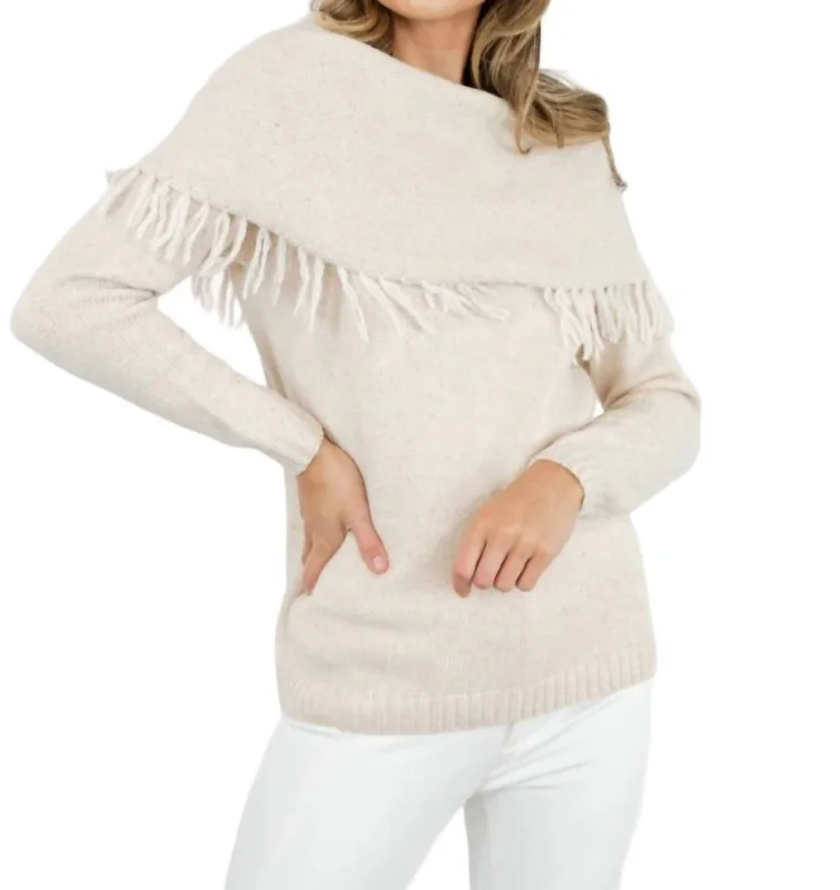 Clothing For Women Fringed Cowl Neck Sweater In Ecru