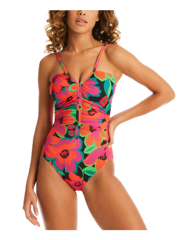 Top 10 Women's Online Clothing Stores Womens Floral Print Shirred One-Piece Swimsuit