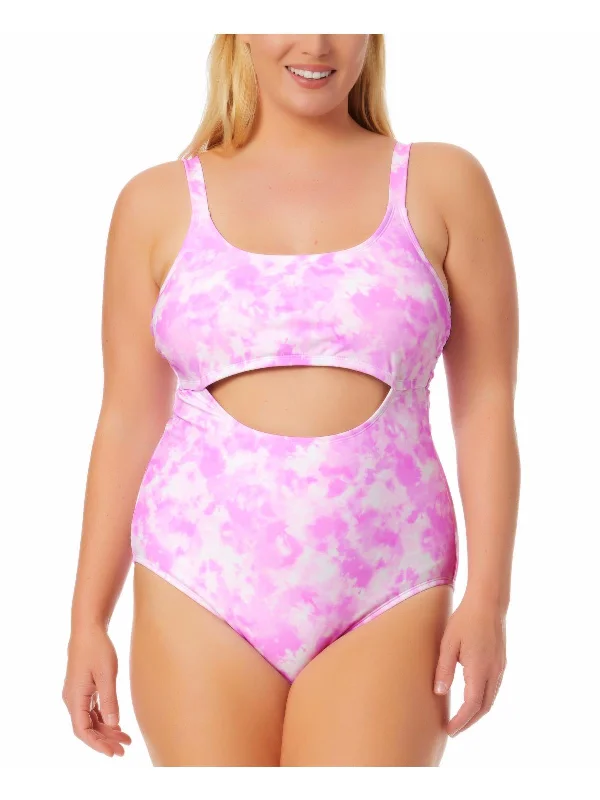 Women's Plus-Size Apparel Plus Womens Tie-Dye Cut-Out One-Piece Swimsuit