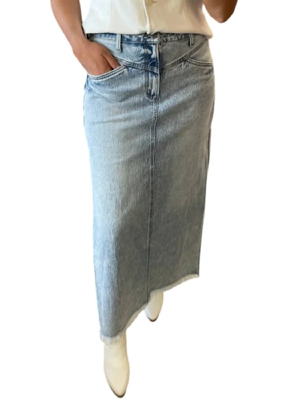 Women's Athleisure Apparel Mid Rise Front Flap Midi Skirt In Light Denim