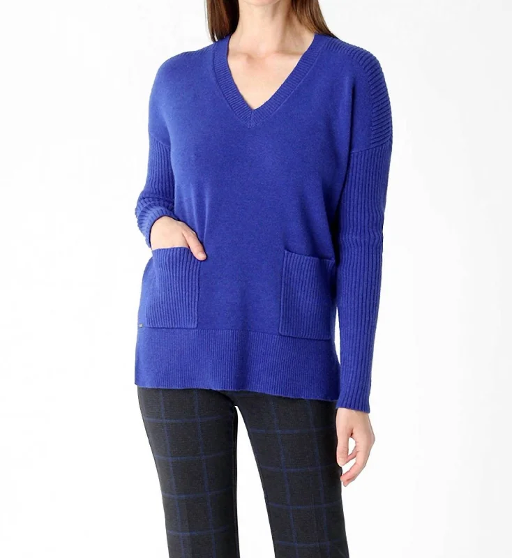 Unique Women's Fashion Pieces Andrea 2 Pocket Sweater In Cobalt Blue